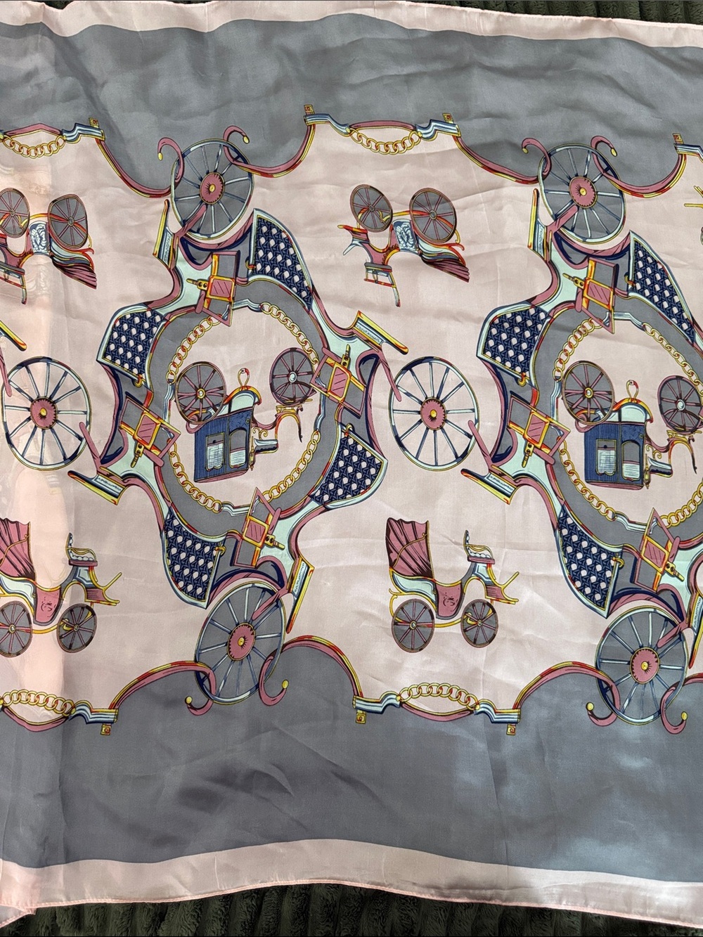Hermes Paris Silk Scarf in Gray with Pink Border - Picture 3 of 12